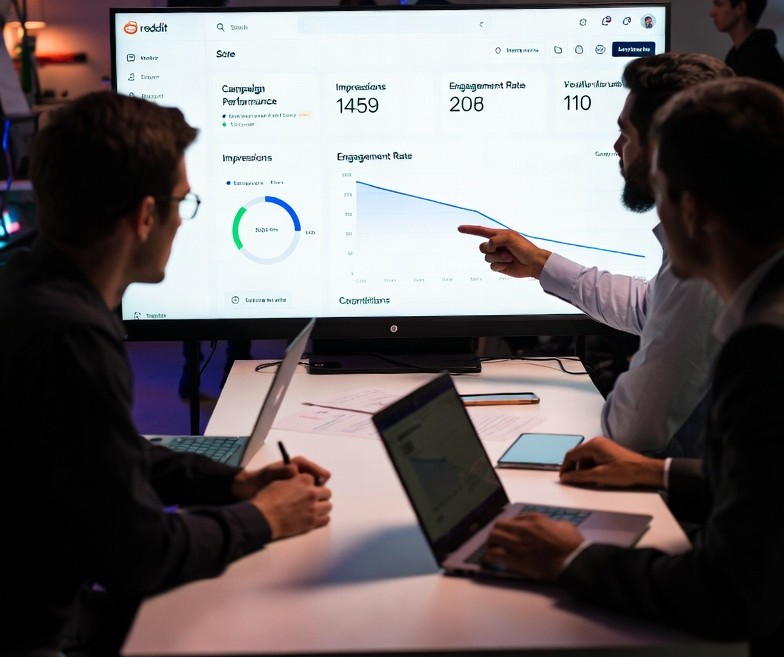 startup team analyzing Reddit campaign performance