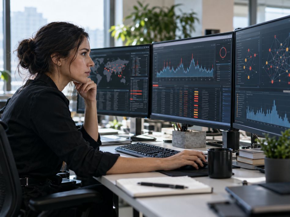 cybersecurity analyst reviewing suspicious digital marketplace transactions